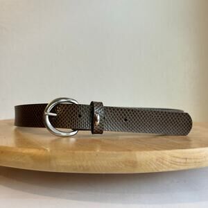 Vintage 90s Brown Snake Skin Vegan Leather Silver Buckle Belt Size Small